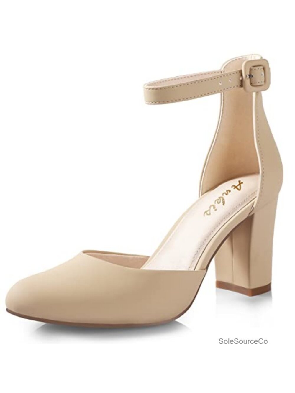 Chunky Block Heel Pumps Women 3 Inch Closed Toe Ankle Strap
